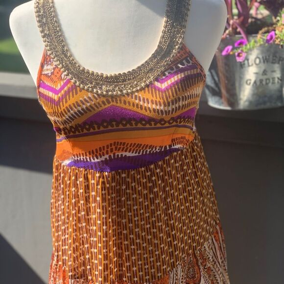 Alberto Makali Boho babydoll beaded maxi dress size 4 - Picture 4 of 7